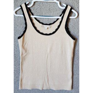 LOFT Women's Sleeveless Scalloped Hem Knit Sweater Tank Top Beige/Black Size M